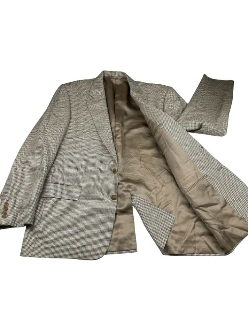 VTG Hickey Freeman Men’s 100% Wool 2-Button Blazer Beige Plaid • 44R